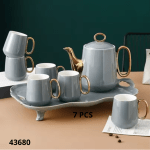 JUEGO DE TE 8 GRIS C/BORDE DORADO 8PCS (T-23)