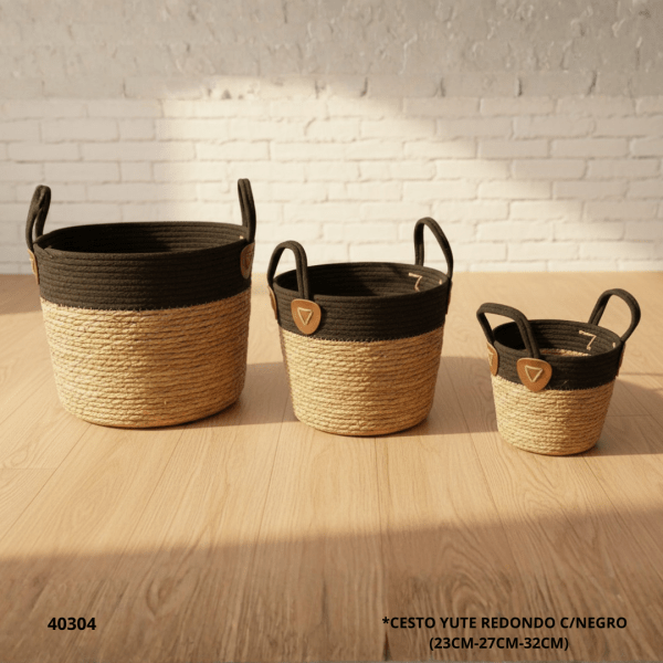 CESTO YUTE REDONDO C/NEGRO 23CM-27CM-32CM)