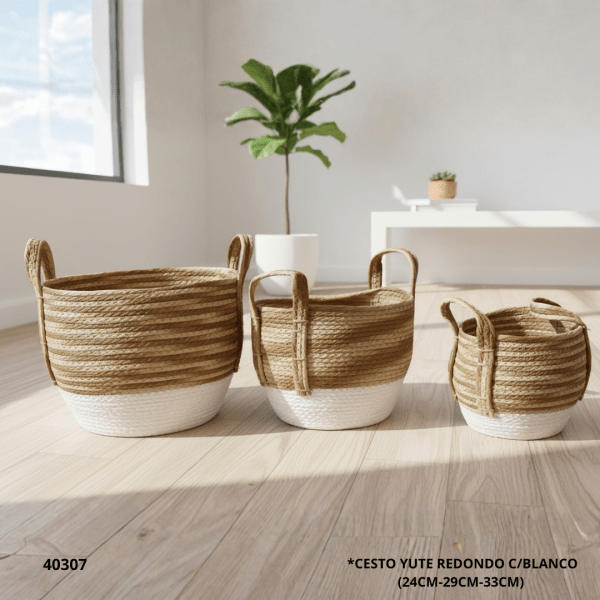 CESTO YUTE REDONDO C/BLANCO (24CM-29CM-33CM)