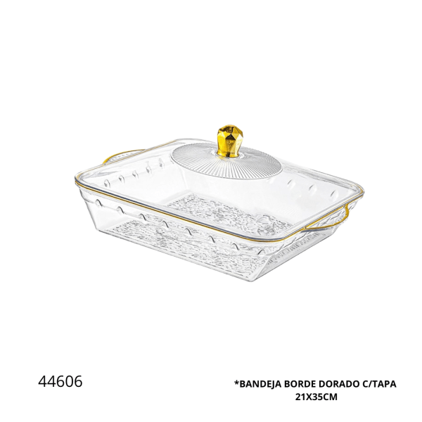 BANDEJA BORDE DORADO C/TAPA 21X35CM (F-11964)