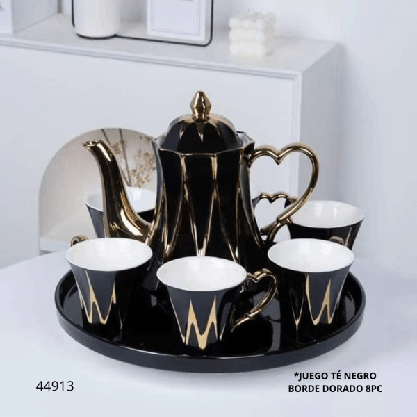 JUEGO DE TE 8PCS NEGRO/DORADO (T-7)