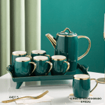 JUEGO DE TE 8PCS VERDE C/BORDE DORADO (T-9)