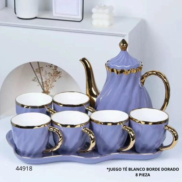 JUEGO DE TE 8PCS LILA C/BORDE DORADO (T-13)
