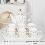 JUEGO DE TE 8PCS BLANCO C/LINEAS DORADAS (T-17)