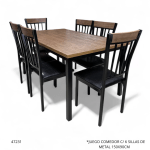JUEGO COMEDOR C/ 6 SILLAS DE METAL 150X90CM (0256)