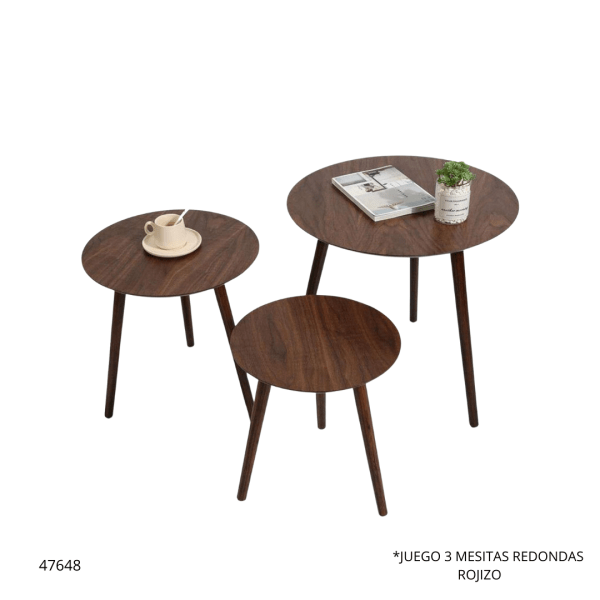 JUEGO 3 MESITAS REDONDAS ROJIZO (HW04903)