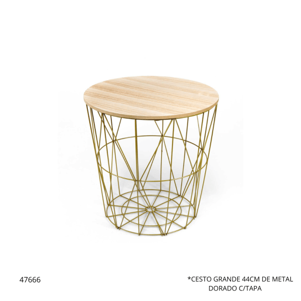 CESTO GRANDE 44CM DE METAL DORADO C/TAPA