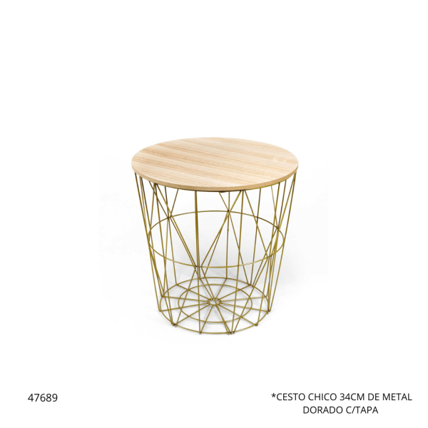 CESTO CHICO 34CM DE METAL DORADO C/TAPA