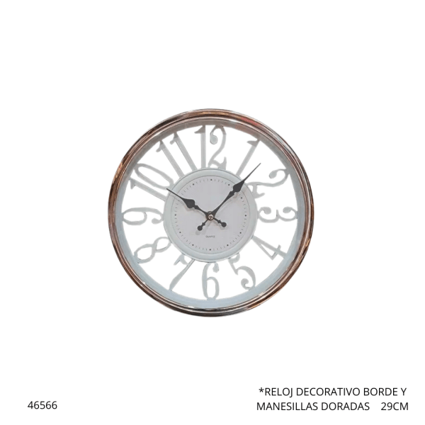 RELOJ DECORATIVO BORDE Y MANESILLAS DORADAS (BH5307)