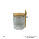 FRASCO DE VIDRIO TAPA BAMBU C/ CUCHARITA 400ML (F730-016)