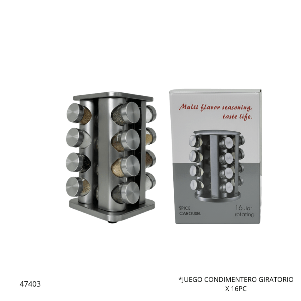 JUEGO DE CONDIMENTERO GIRATORIO X 16PC (36019)