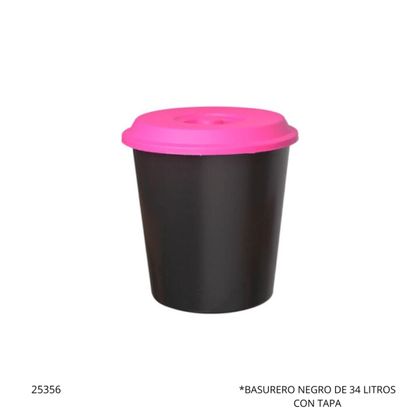 BASURERO NEGRO DE 34 LITROS CON TAPA GEMPLAST (1361)