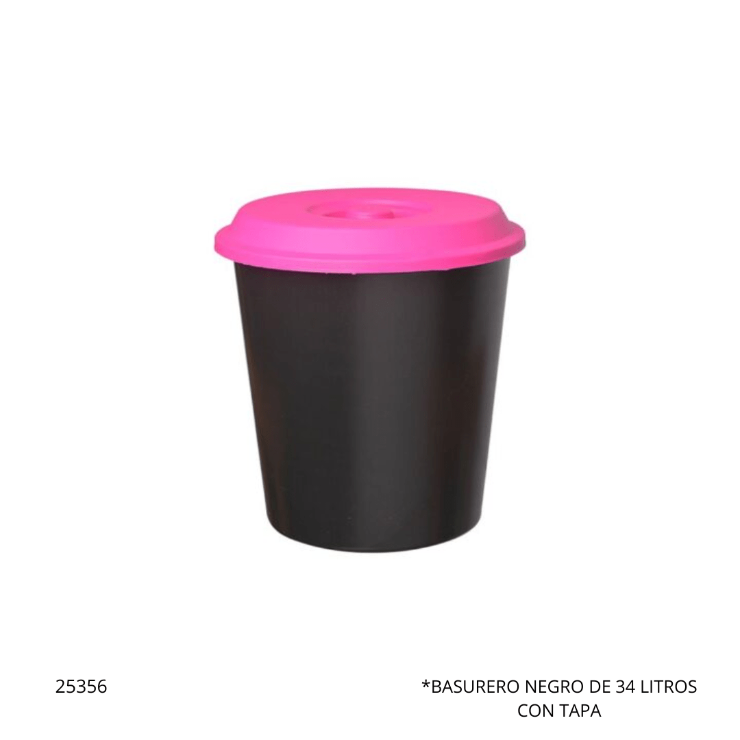 7793762091364 BASURERO NEGRO DE 34 LITROS CON TAPA GEMPLAST (1361) - Imagen 1