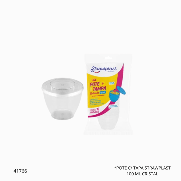POTE C/ TAPA STRAWPLAST 100 ML CRISTAL (10 UNID)